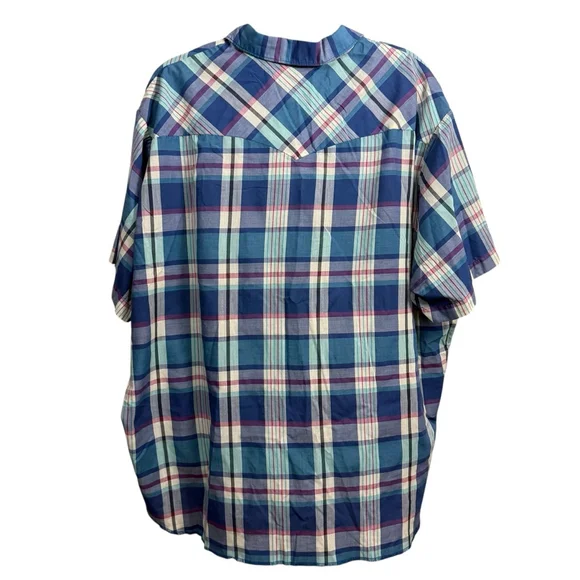 Vintage Y2K Big Man Wrangler Pearl Snap Plaid Western Shirt Size 3X Blue - Picture 5 of 8
